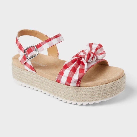 Daphne Red Gingham Platform Espadrille Sandals Cat & Jack NEW Girl SZ 13 - Picture 1 of 10
